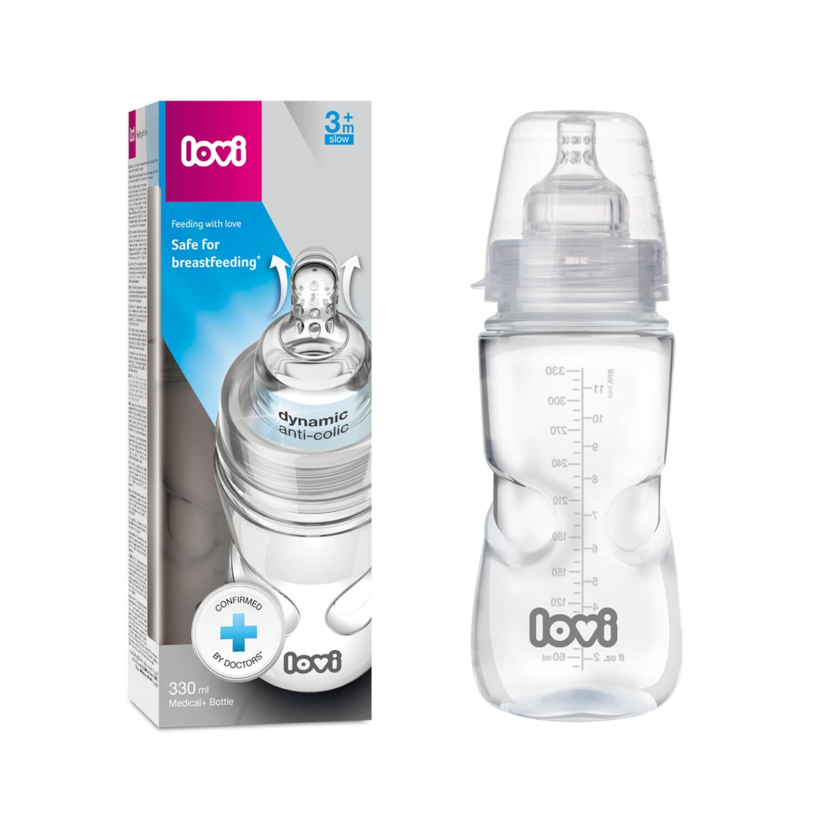 Lovi Midecal+ butelka do karmienia 330ml ze smoczkiem