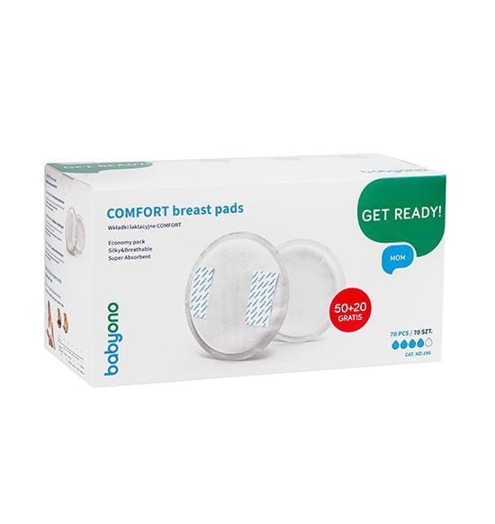 BabyOno 296 Comfort wkładki laktacyjne – ekonomiczne opakowanie 70 sztuk (50+20 gratis). Ultra chłonne, oddychające i higieniczne wkładki w indywidualnych woreczkach