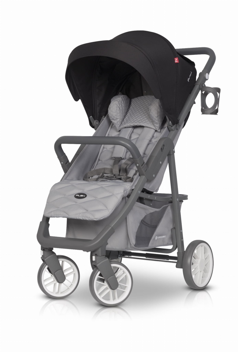EURO-CART FLEX Anthracite – czarno-grafitowy wózek spacerowy z dużym siedziskiem, pełną folią przeciwdeszczową i blokadą kół
