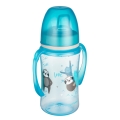 Kubek treningowy Canpol babies EasyStart 240 ml z niebieską pokrywką i uchwytami, z nadrukiem leniwca.