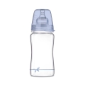 Szklana butelka LOVI diamond  glass baby shower 250 ml z niebieską nakrętką i dynamicznym smoczkiem