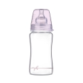 Szklana butelka LOVI diamond glass baby shower 250 ml z różową nakrętką i dynamicznym smoczkiem
