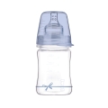 Szklana butelka LOVI Diamond Glass 150 ml z niebieską nakrętką i dynamicznym smoczkiem, idealna do karmienia niemowląt