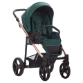Nowoczesny wózek spacerowy Bebetto Nico Estilo 09 w zielonym kolorze. Wyposażony w wygodne siedzisko, dużą budkę i designerski stelaż z miedzianymi detalami