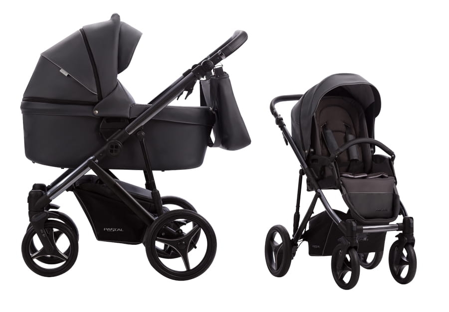 Grafitowy Bebetto Pascal Dark 02. Wózek głęboko-spacerowy 2w1 z gondolą i spacerówką, elegancja połączona z nowoczesną technologią