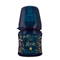 Ciemnogranatowa butelka do karmienia Lovi Stardust 120 ml z napisem „We are all made of stars” i złotymi akcentami na powierzchni