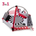 Mata Canpol babies SENSORY TOYS 3w1 z pałąkami i zawieszkami – wzory geometryczne w kontrastowych kolorach.