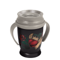 Kubek dla dzieci LOVI 360° Drink Master 250 ml I Love w kolorze czarnym, z motywem serca, korony i róży, wyposażony w dwa uchwyty