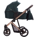 Bebetto Flavio Premium Class Stella – butelkowo-zielony wózek 2w1 z gondolą, regulowana budka z wentylacją, stelaż rose gold