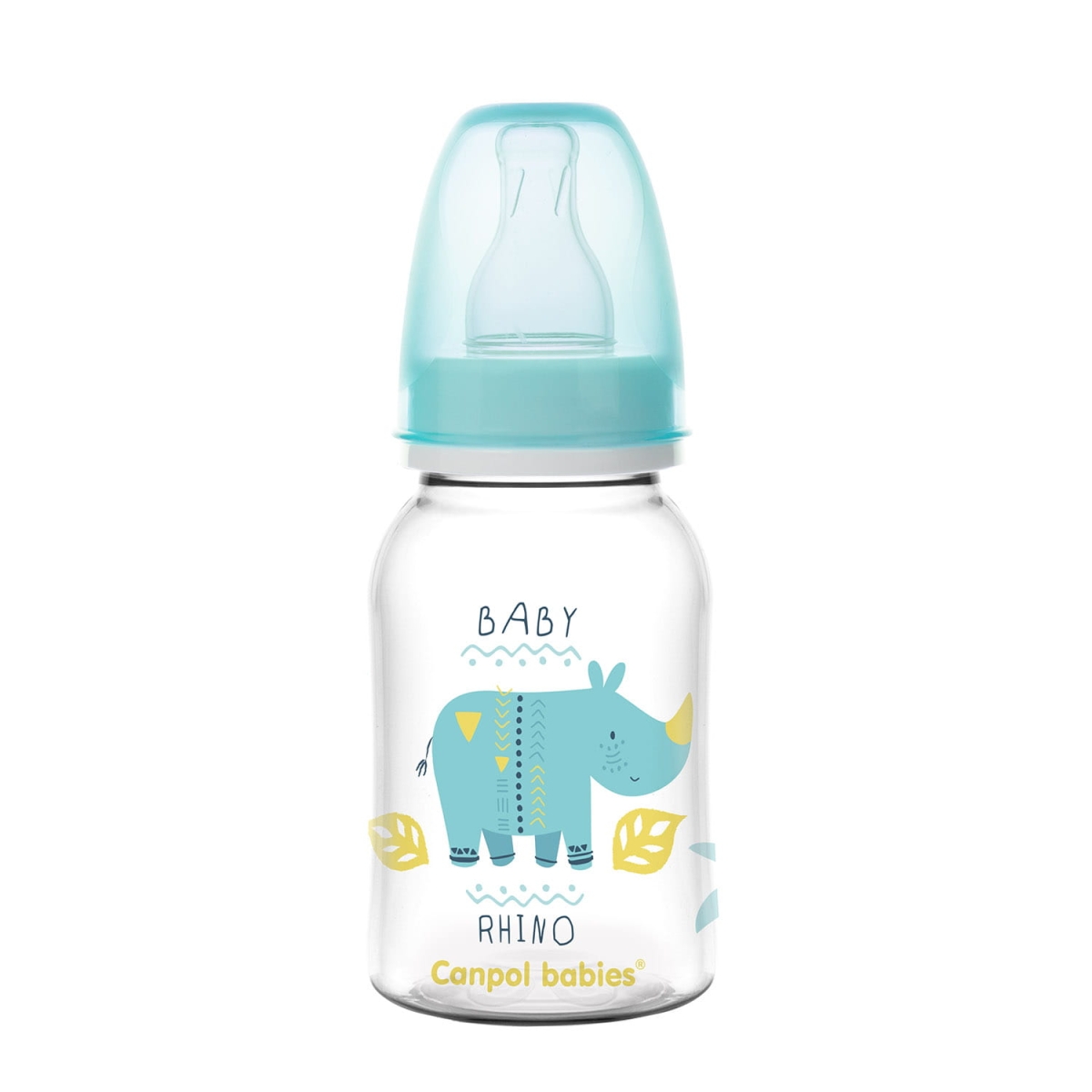 Butelka Canpol babies Baby Rhino z niebieskim smoczkiem to bezpieczna butelka dla niemowląt, lekka i ergonomiczna. Kolorowy nadruk nosorożca zachęca dziecko do karmienia.