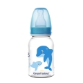 Butelka Canpol babies LOVE & SEA z niebieską nakrętką i motywem delfinów.