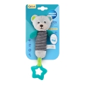 Pluszowa zabawka z piszczkiem i gryzakiem Canpol babies BEARS 0+, w kształcie misia z turkusowymi elementami i uchwytem w formie gwiazdki. Zabawka sensoryczna dla niemowląt w oryginalnym opakowaniu.