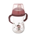 Różowy kubek niekapek Canpol Babies FirstCup Bonjour Paris 250 ml z przezroczystą pokrywką ochronną i grafiką kotka, przeznaczony dla dzieci powyżej 6 miesięcy.