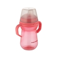 Różowy kubek niekapek Canpol babies FirstCup 250 ml z silikonowym ustnikiem i przezroczystą osłonką chroniącą przed zabrudzeniem.