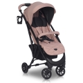 Stylowy wózek spacerowy Euro-cart VOLT Black Edition w kolorze pudrowego różu langust, na czarnym stelażu, z obszerną budką i barierką bezpieczeństwa