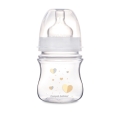 Butelka Canpol Babies 120ml z przezroczystym smoczkiem 0m+, wykonana z polipropylenu wolnego od BPA, z nadrukiem serc w pastelowych kolorach. Idealna do karmienia niemowląt.