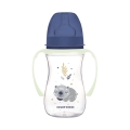 Butelka antykolkowa Canpol babies EasyStart Sleepy Koala 240 ml z niebieską nakrętką i osłonką smoczka, nadruk śpiącego misia koali.