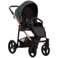 Zielony wózek spacerowy Bebetto Nico Estilo Pro 06 z czarnymi elementami i miedzianym stelażem