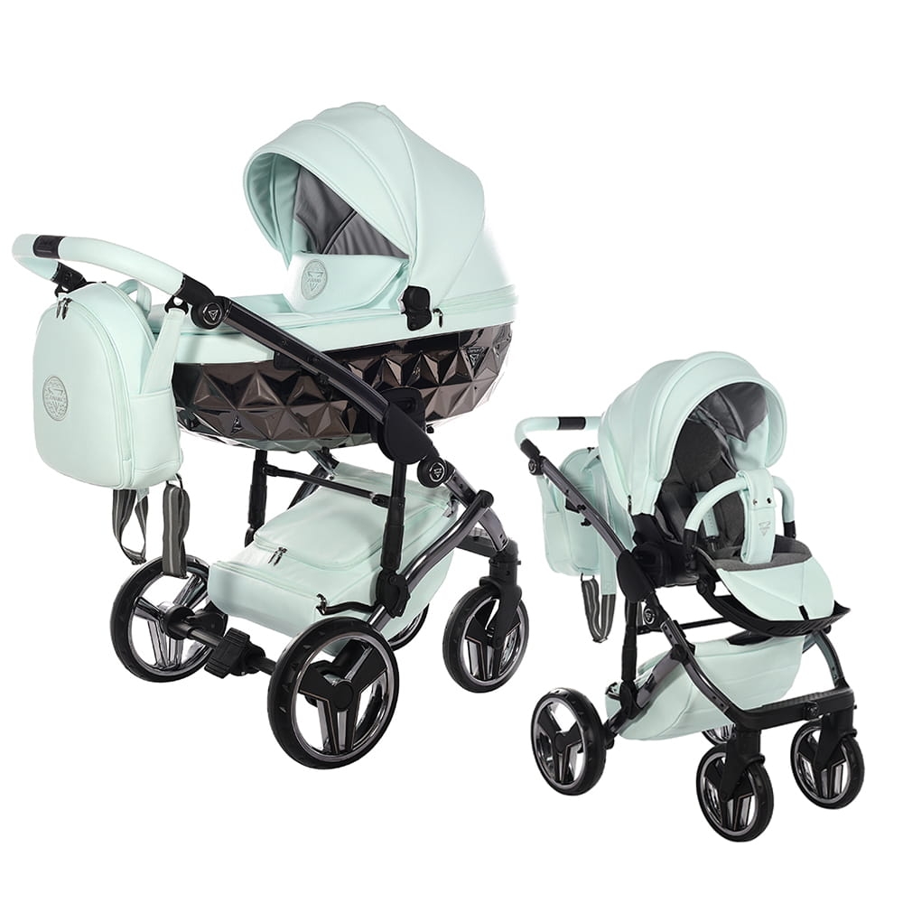 Junama Hand Craft 01 pistachio wózek dziecięcy 2w1 pistacjowy z diamentową gondolą i siedziskiem spacerowym premium