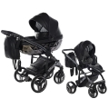 Junama Hand Craft 04 black czarny wózek dziecięcy 2w1 z diamentową gondolą, spacerówką i żelowymi kołami