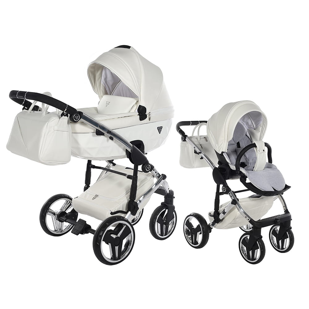 Junama Fluo Individual wózek głęboko-spacerowy 2w1 w kolorze 15 white silver z gondolą i siedziskiem spacerowym
