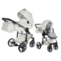 Junama Fluo Individual wózek głęboko-spacerowy 2w1 w kolorze 15 white silver z gondolą i siedziskiem spacerowym