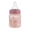 Różowa butelka antykolkowa Canpol babies EasyStart 120ml GOLD z miękkim silikonowym smoczkiem i kwiatowym nadrukiem.