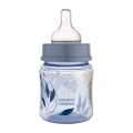 Butelka antykolkowa Canpol babies EasyStart 120ml GOLD w kolorze niebieskim, z silikonowym smoczkiem i roślinnym wzorem na ściankach.