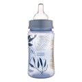 Butelka antykolkowa Canpol babies EasyStart 240 ml w niebieskim kolorze – elegancki design z liśćmi, wygodna i bezpieczna dla dziecka.