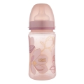 Canpol babies EasyStart 240 ml – różowa butelka antykolkowa z pokrywką i delikatnym kwiatowym wzorem, idealna do codziennego karmienia.