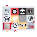 Mata edukacyjna Canpol babies Tummy Time BabiesBoo w pastelowych kolorach z motywami pandy, koali i leniwca, wyposażona w lusterko oraz różne faktury materiałów.