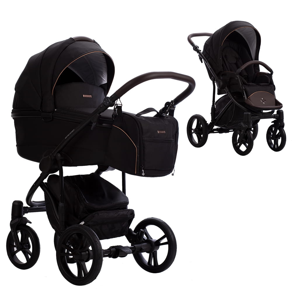 Czarny wózek Bebetto Bresso Onyx 02 – gondola i siedzisko spacerowe