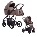 Brązowy 18 wózek dziecięcy 2w1 Bebetto Flavio, lekka gondola i składana spacerówka, idealny dla rodziców ceniących naturalny styl