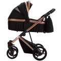 Czarny wózek dziecięcy Bebetto Flavio X Eva Minge z gondolą i złotymi detalami