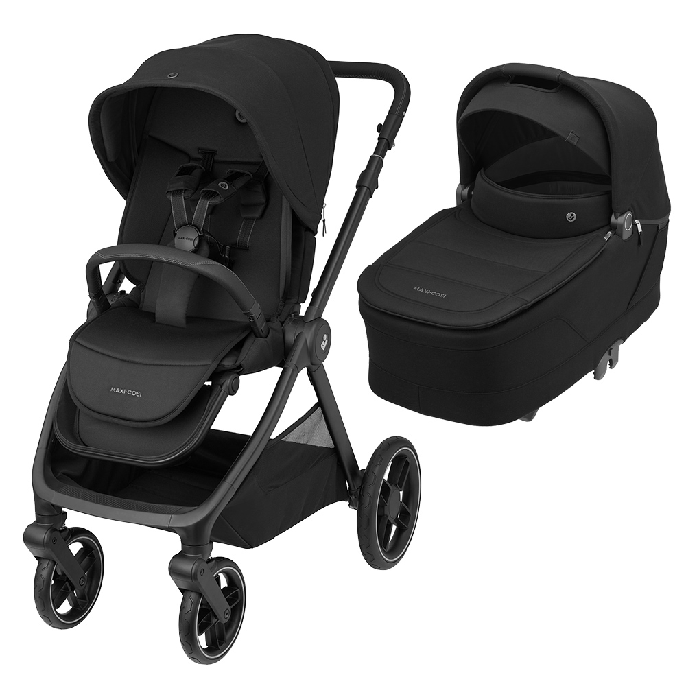 Czarny wózek dziecięcy Maxi-Cosi Oxford Plus 2w1 w wersji spacerowej z gondolą Sense w kolorze twillic black