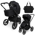 Wózek głęboko-spacerowy Muuvo Five 2w1 Classic Black z gondolą i spacerówką w eleganckim czarnym kolorze, idealny dla dzieci od narodzin do 4 lat