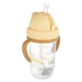 Praktyczny kubek Canpol babies z rurką i odważnikiem 270 ml, beżowy, z miękką silikonową słomką delikatną dla dziąseł dziecka