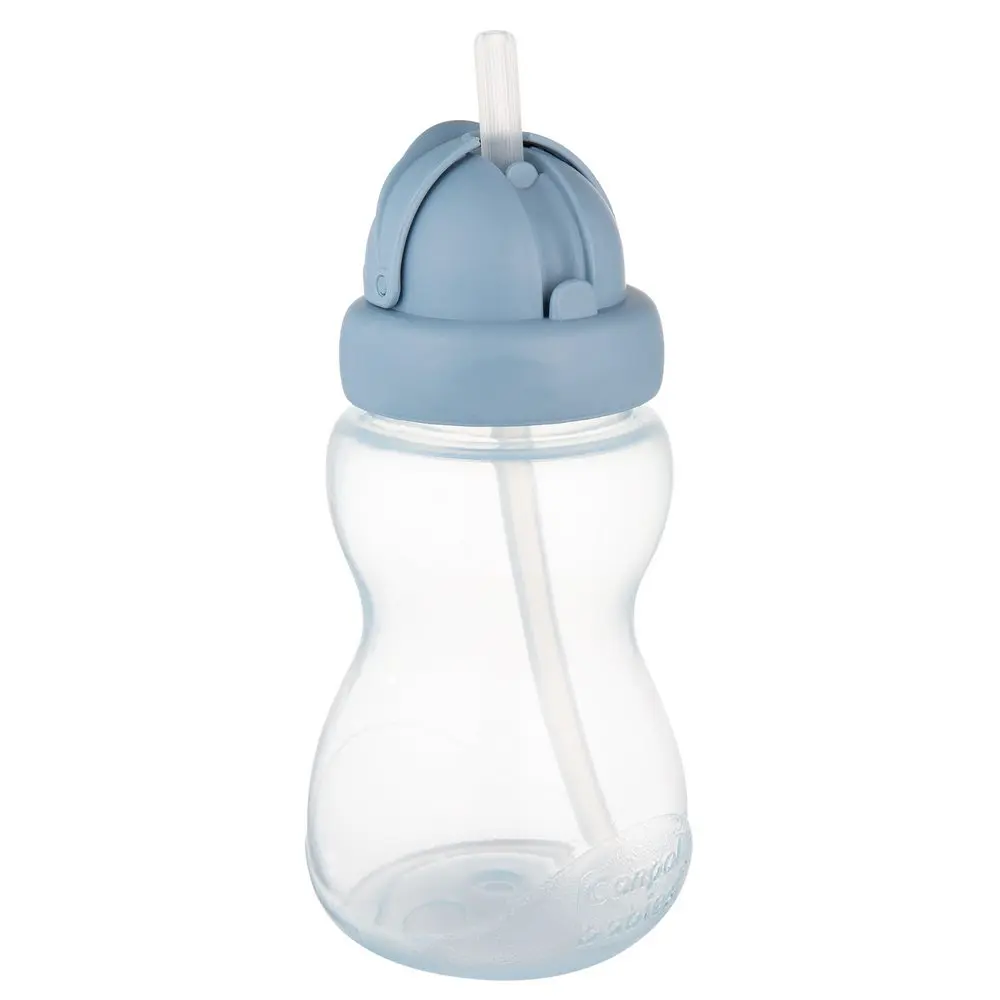Praktyczny bidon dziecięcy Canpol babies 270 ml z otwartą rurką silikonową i niebieską zakrętką, wykonany z bezpiecznego plastiku bez BPA