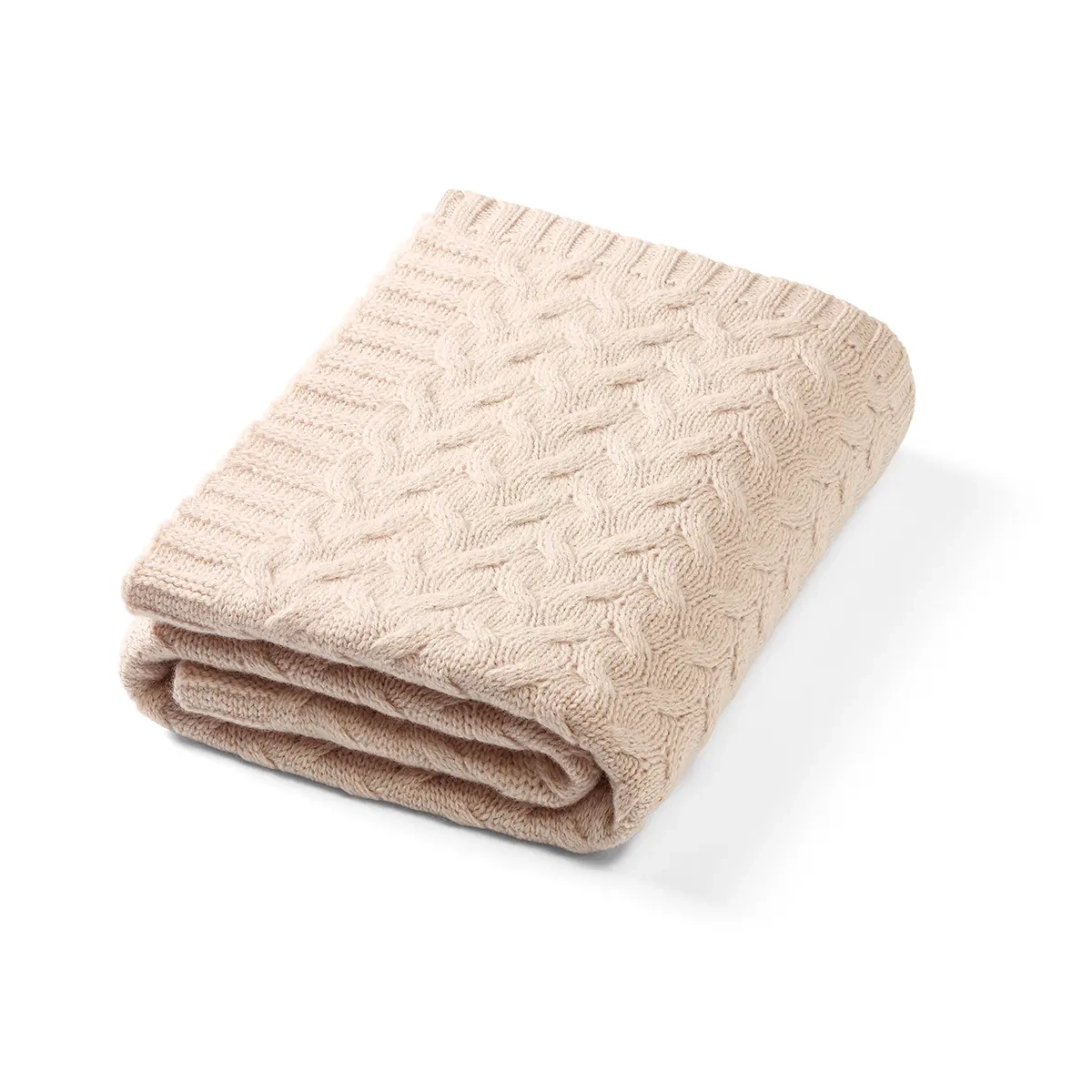 Beżowy kocyk niemowlęcy Babyono 1648-01 z naturalnej wełny merino, delikatny w dotyku i bezpieczny dla wrażliwej skóry dziecka