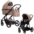 Bebetto Loren Premium Class Gloss 04 – wózek w odcieniu jasnego beżu, gondola i spacerówka, czarny stelaż, torba pielęgnacyjna