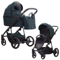 Zielony wózek głęboko-spacerowy Bebetto Loren Premium Class Gloss 06 – gondola i spacerówka, torba w zestawie, elegancki czarny stelaż