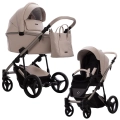 Wózek głęboko-spacerowy Bebetto Loren Premium Class Sand 01 w jasnym beżu – gondola i spacerówka, torba pielęgnacyjna, złoty stelaż