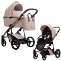Jasny beżowy wózek głęboko-spacerowy Bebetto Loren Premium Class Biscotti 01 – gondola i spacerówka na eleganckim stelażu, torba w zestawie