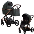 Zielony wózek głęboko-spacerowy Bebetto Loren Premium Class stella 06 – gondola i spacerówka, torba w zestawie, elegancki design premium