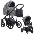 Wózek Bebetto Pascal 2w1 w czarno-białe wzory 05 – oryginalny design, gondola i spacerówka, praktyczne akcesoria w zestawie
