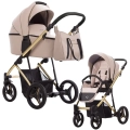 Bebetto Flavio Premium Class gold 03 – beżowy wózek głęboko-spacerowy 2w1 ze złotą ramą, składana gondola i wygodna spacerówka do 22 kg