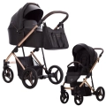 Bebetto Flavio Premium Class Stella 02 – czarny wózek głęboko-spacerowy 2w1 z elegancką rose gold ramą, amortyzowany i wygodny do 22 kg