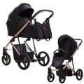 Bebetto Flavio Premium Class Stella 05 – czarny wózek 2w1 z subtelnym wzorem i lekką gondolą, w stylowej rose gold ramie, bezobsługowe koła