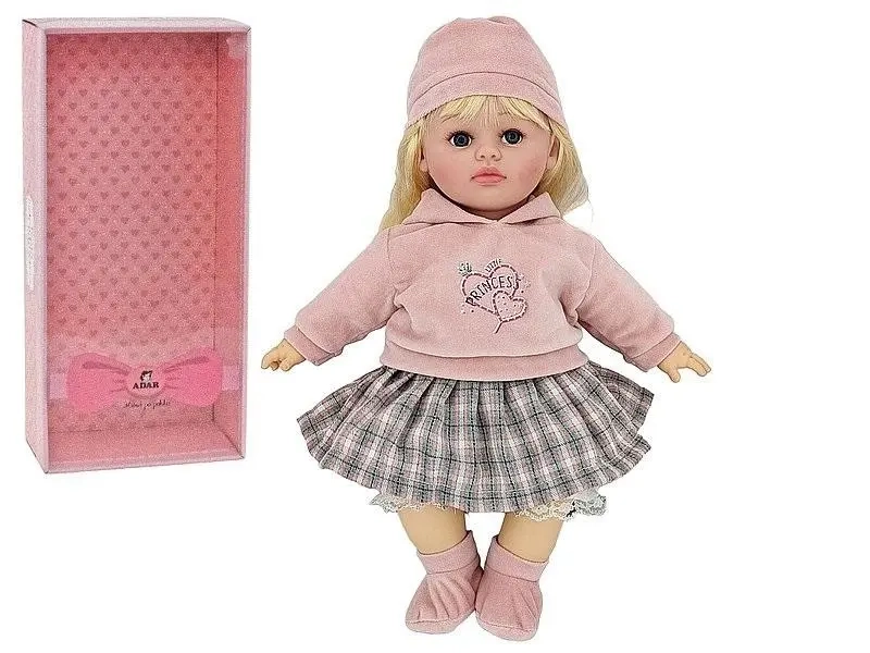 Lalka Adar Bobas 40 cm w różowym ubranku z napisem Princess, w zestawie z ozdobnym różowym pudełkiem, mówi po polsku i śpiewa wesołe piosenki