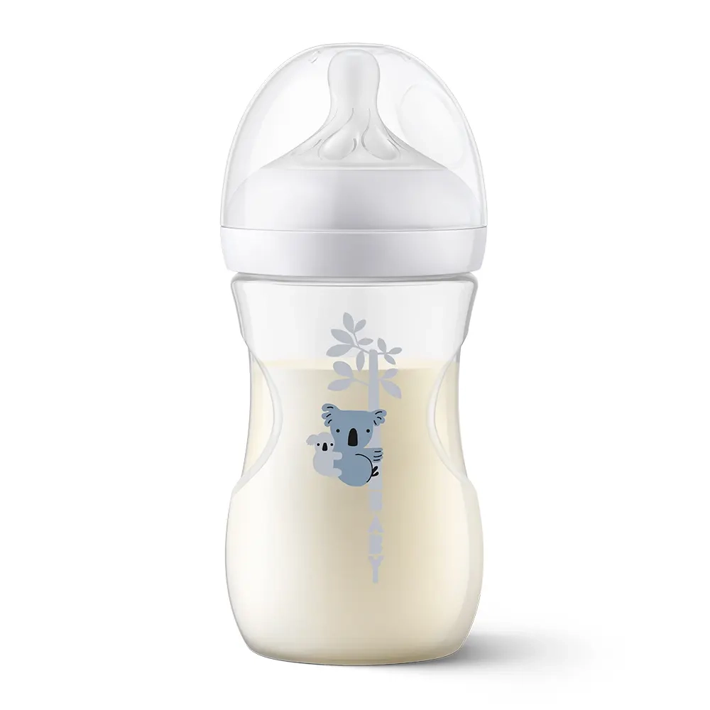 Philips Avent Responsywna Natural Butelka 260 ml z motywem koali – przezroczysta butelka do karmienia niemowląt z miękkim smoczkiem responsywnym i zaworkiem antykolkowym, wykonana z bezpiecznego materiału wolnego od BPA